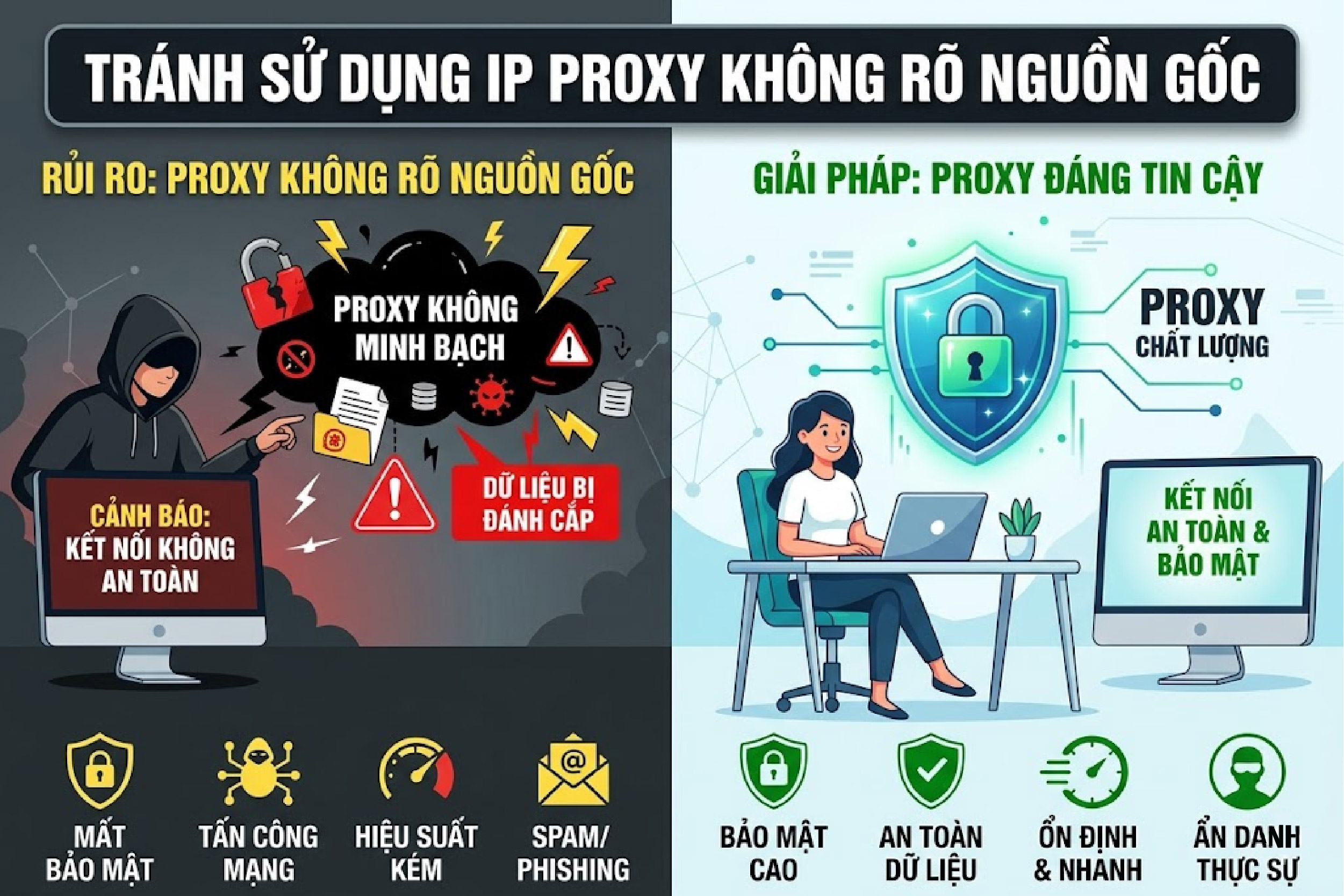 Tr&aacute;nh sử dụng IP proxy kh&ocirc;ng r&otilde; nguồn gốc