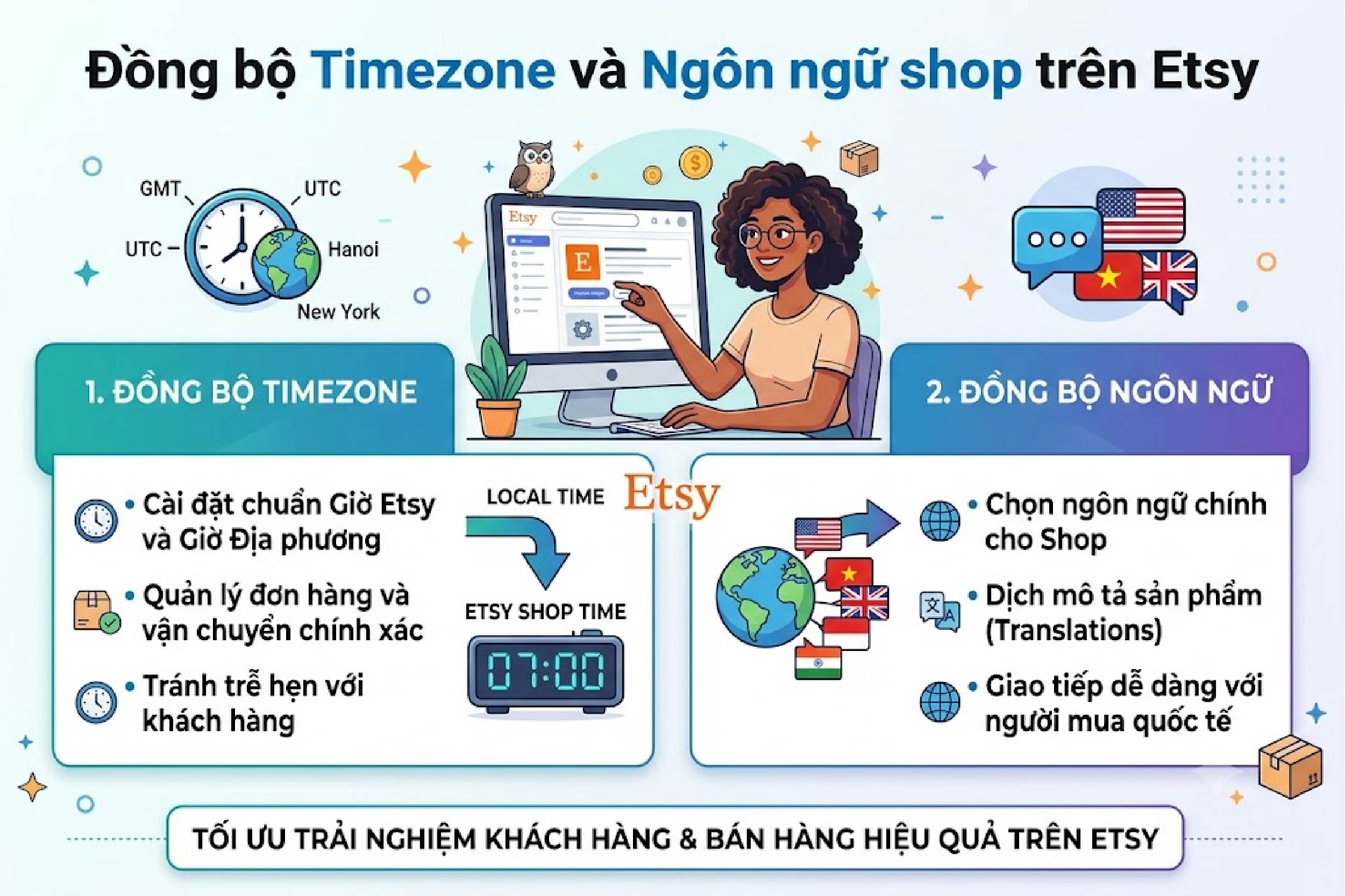 Đồng bộ timezone và ngôn ngữ shop trên Etsy