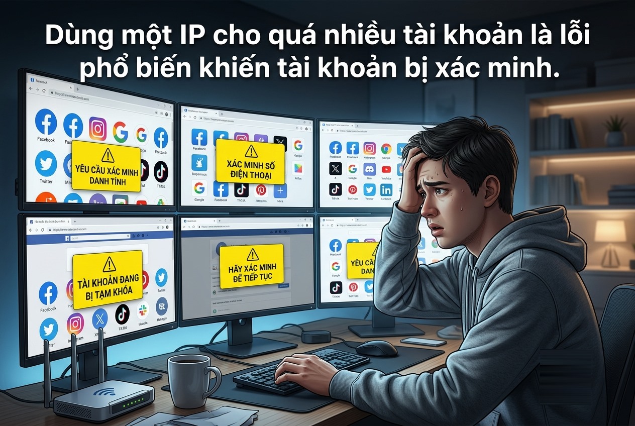 Dùng một IP cho quá nhiều tài khoản là lỗi phổ biến khiến tài khoản bị xác minh
