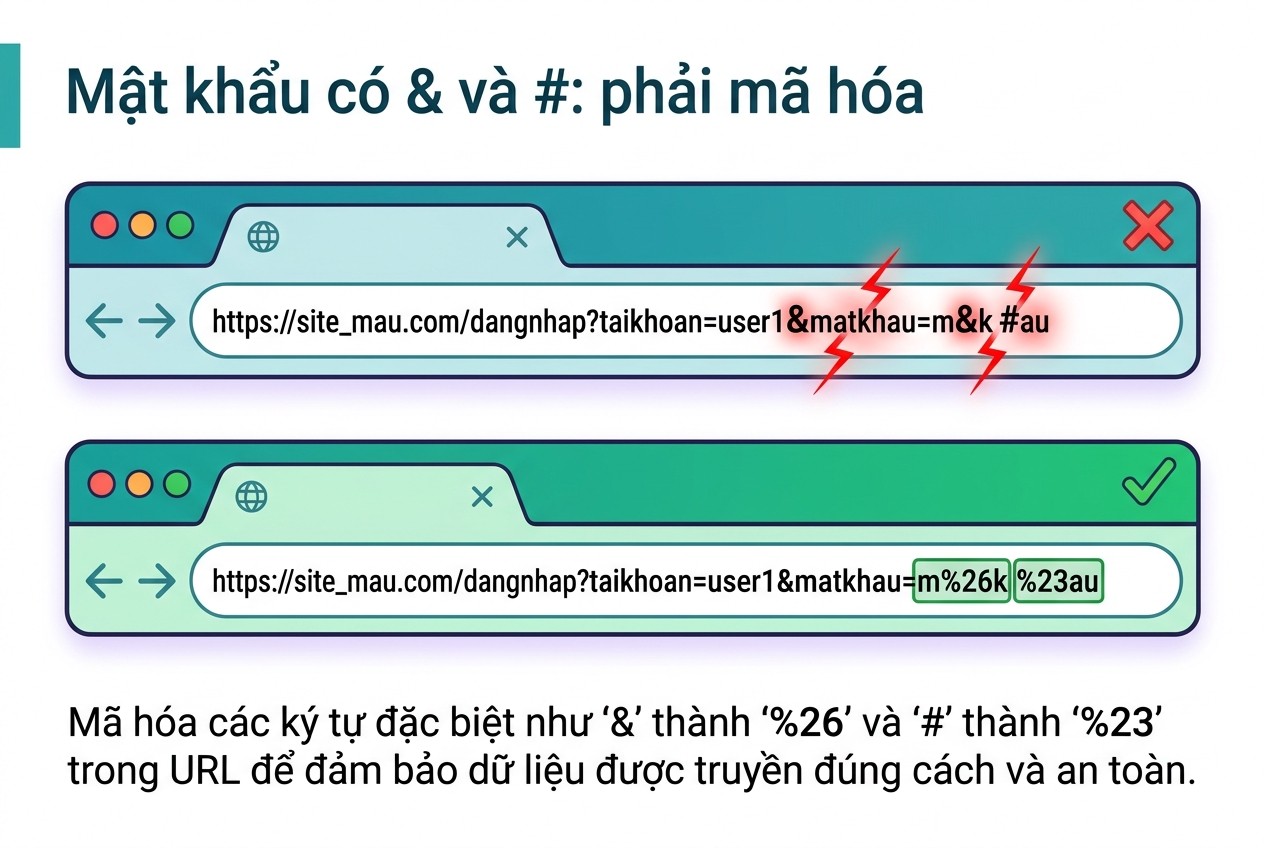 Mật khẩu có & và #: phải mã hóa