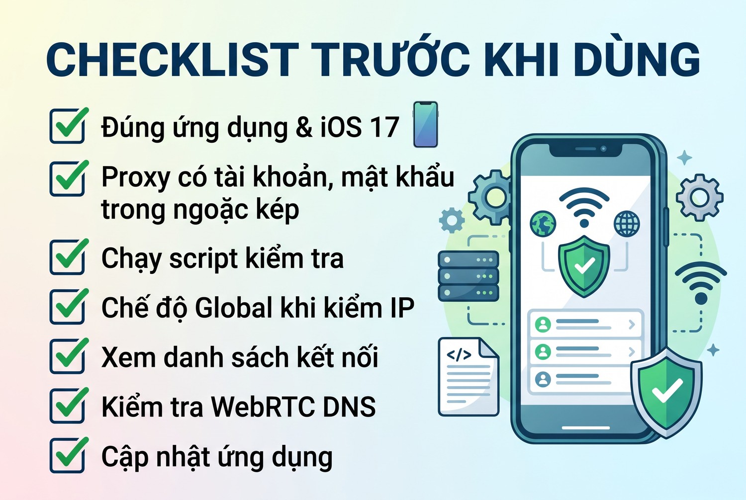 Checklist trước khi dùng