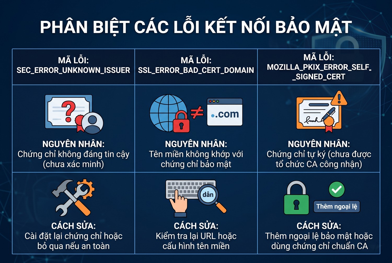 Phân biệt các lỗi kết nối bảo mật