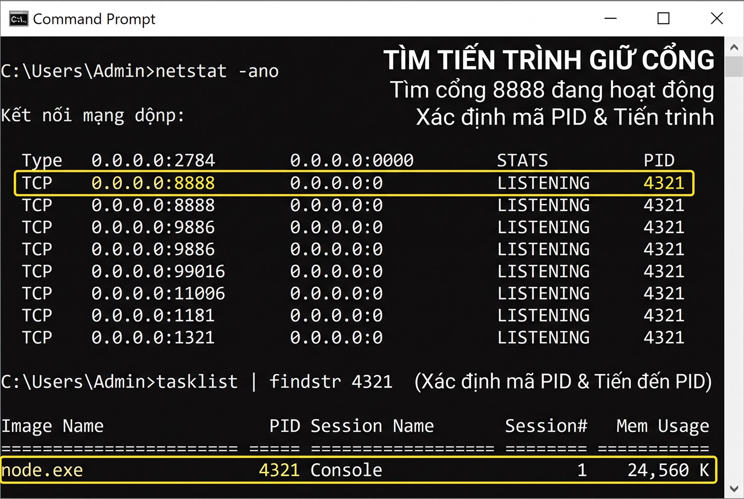 Tìm tiến trình giữ cổng