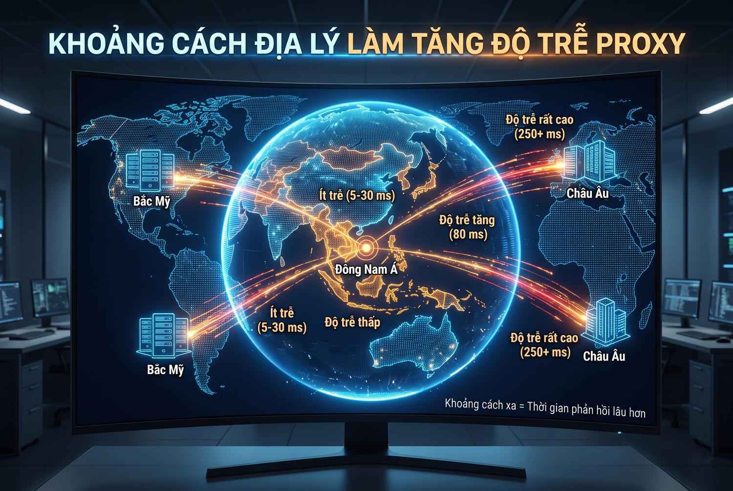 Khoảng cách địa lý làm tăng độ trễ proxy