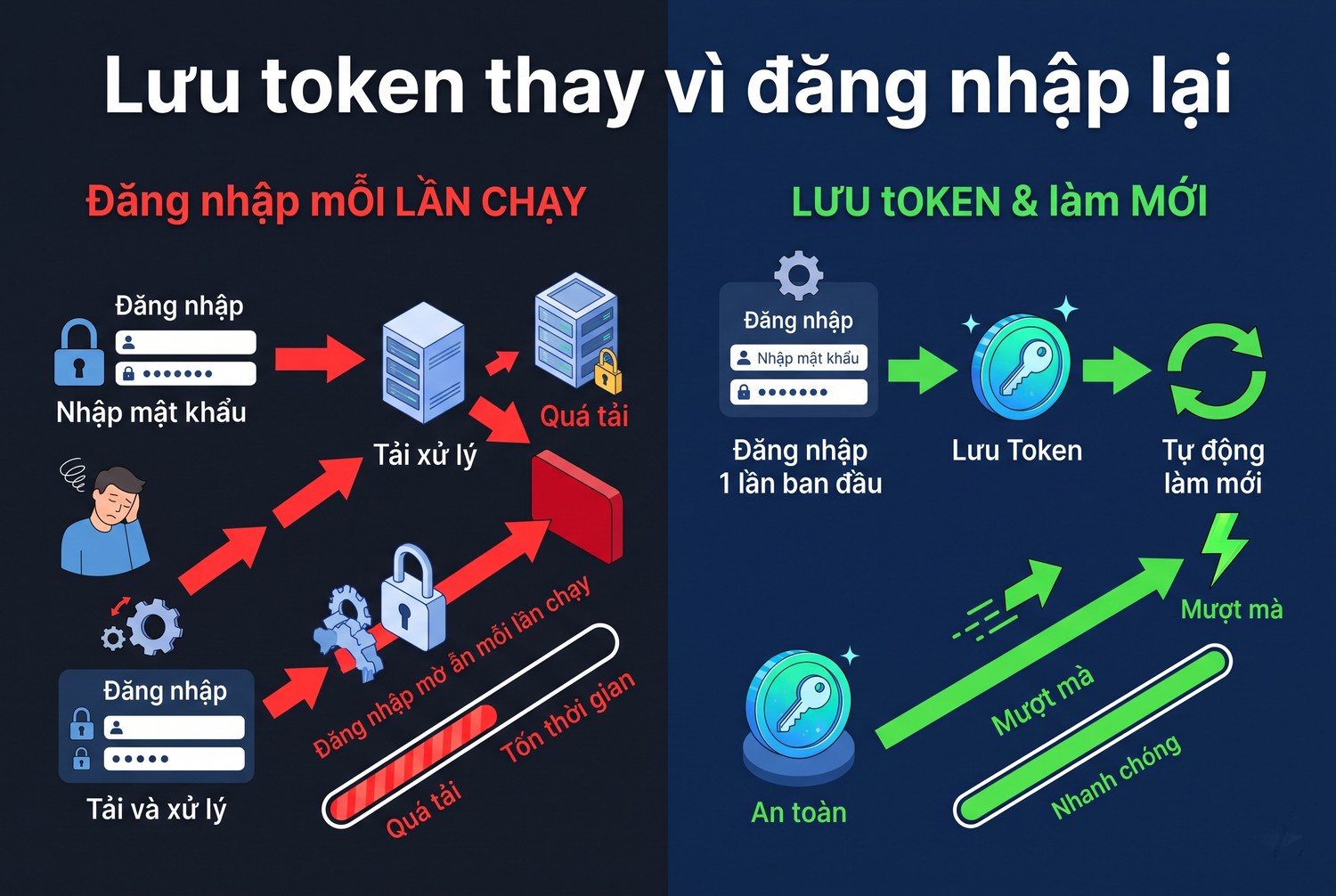 Lưu token thay vì đăng nhập lại