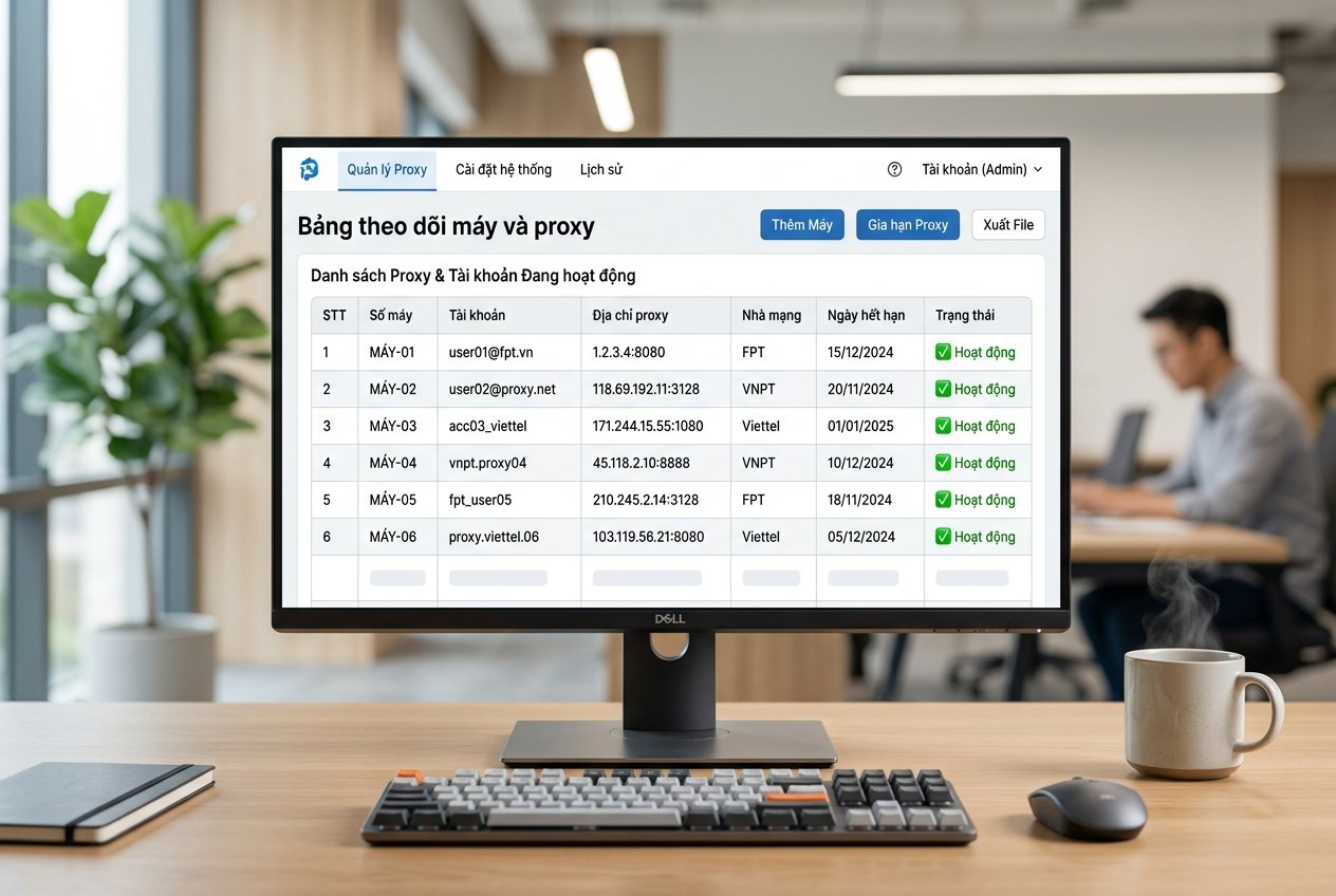 Bảng theo dõi máy và proxy