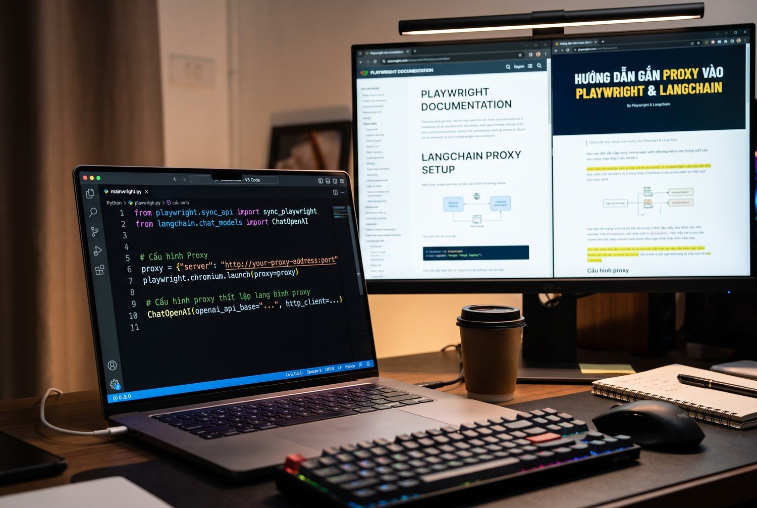 Gắn proxy vào Playwright và LangChain