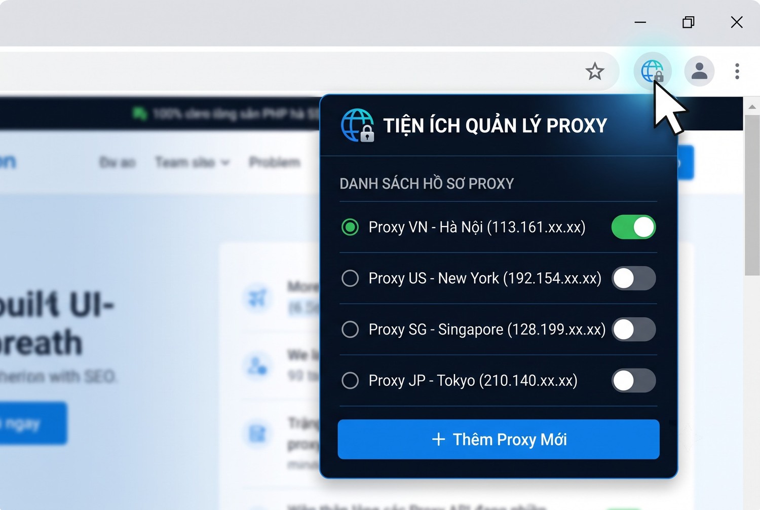 Dùng tiện ích quản lý proxy
