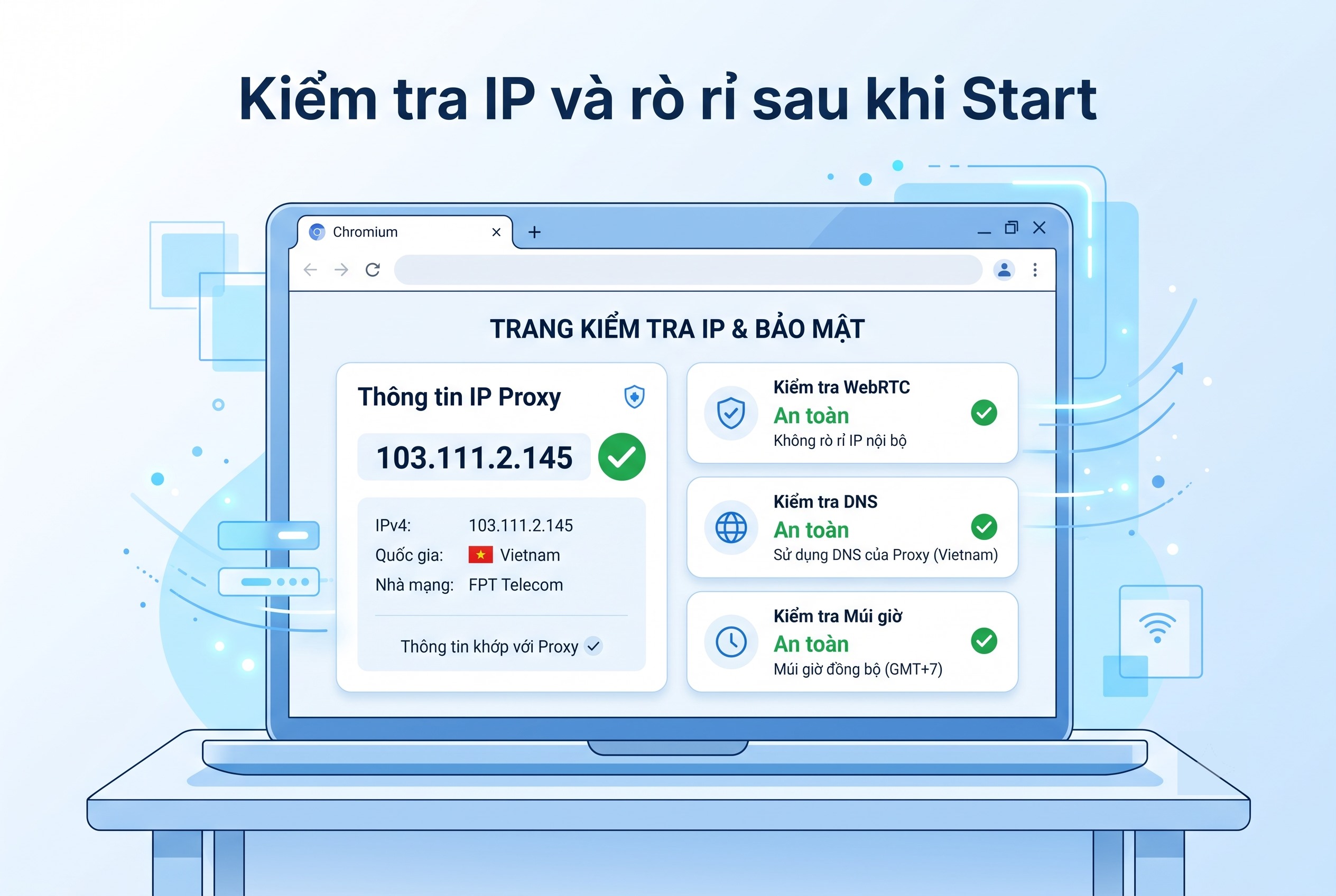 Kiểm tra IP v&agrave; r&ograve; rỉ sau khi Start