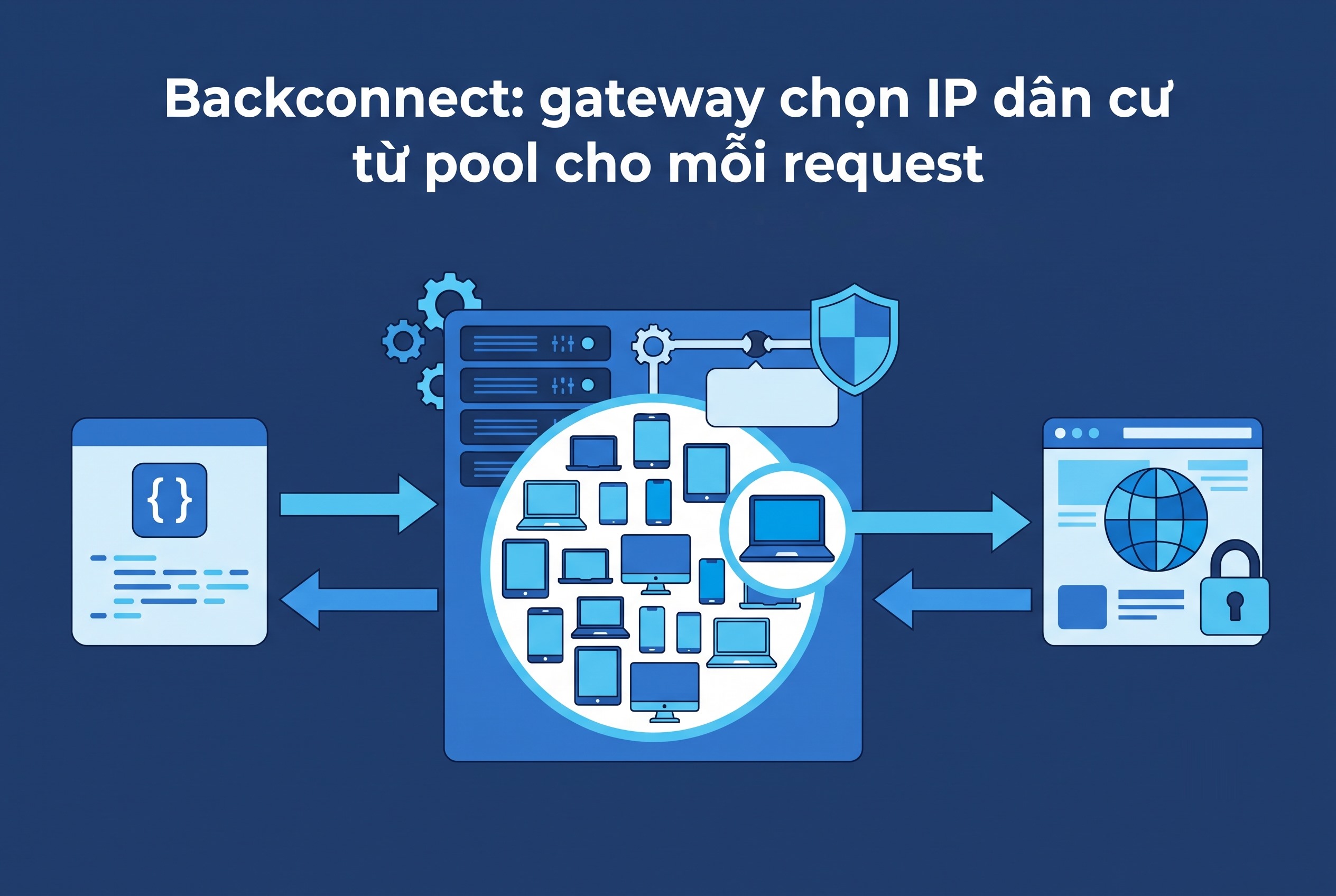 Backconnect: gateway chọn IP dân cư từ pool cho mỗi request