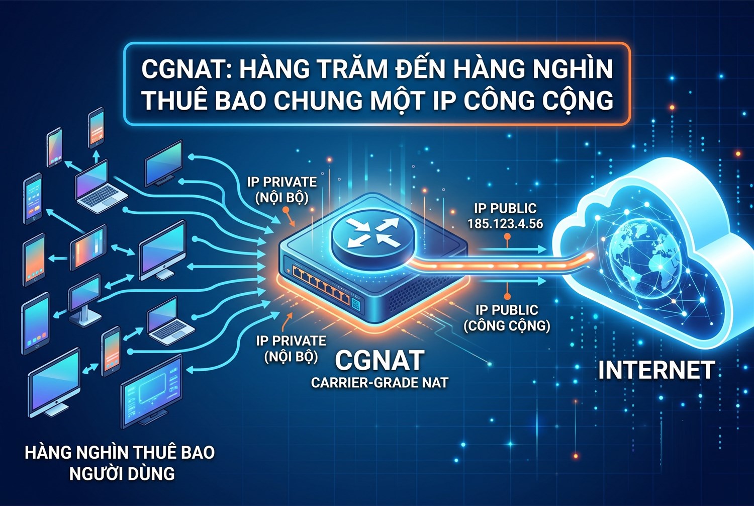 CGNAT: hàng trăm đến hàng nghìn thuê bao chung một IP công cộng