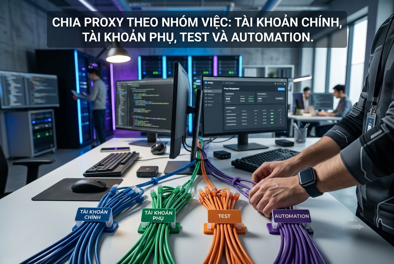 Chia proxy theo nhóm việc: tài khoản chính, tài khoản phụ, test và automation