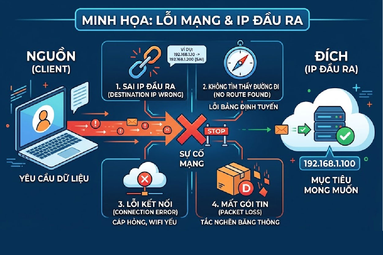 Lỗi mạng v&agrave; IP đầu ra