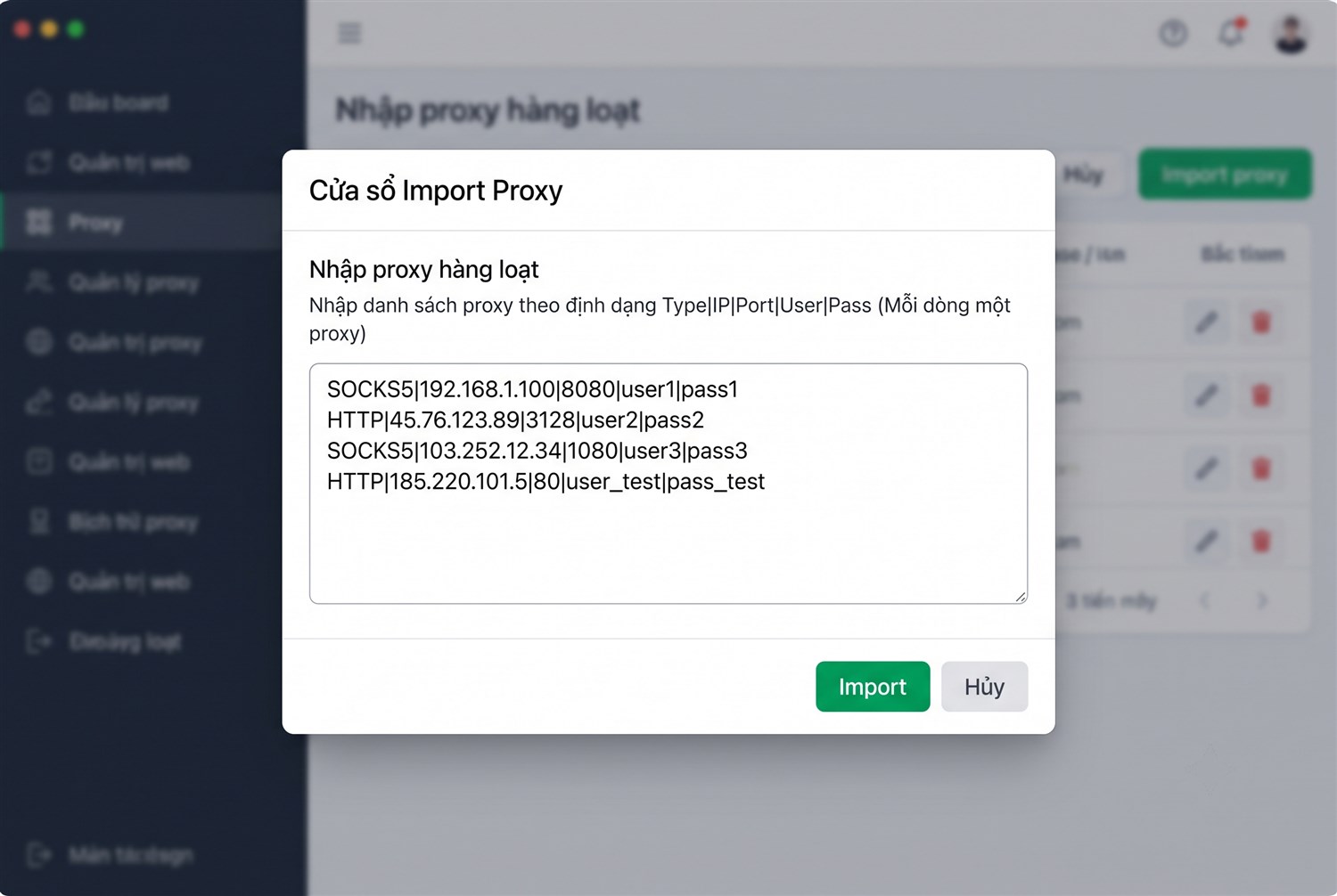 Nhập proxy hàng loạt