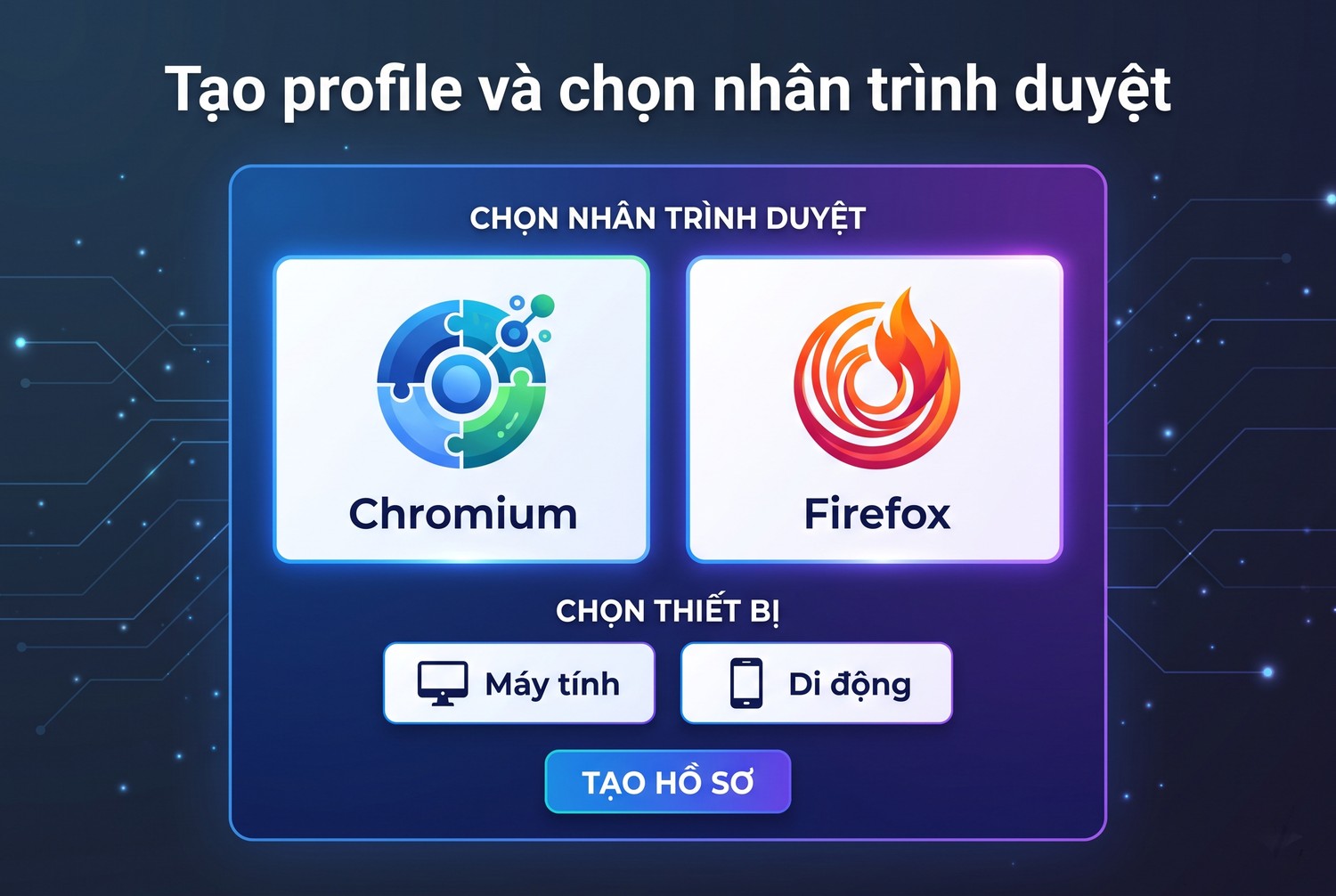 Tạo profile và chọn nhân trình duyệt