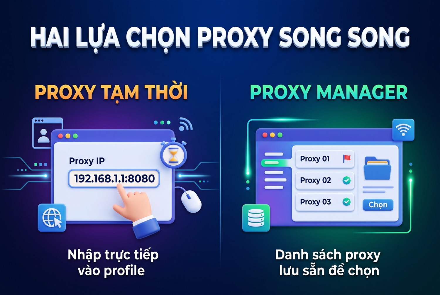 Proxy tạm thời và Proxy Manager