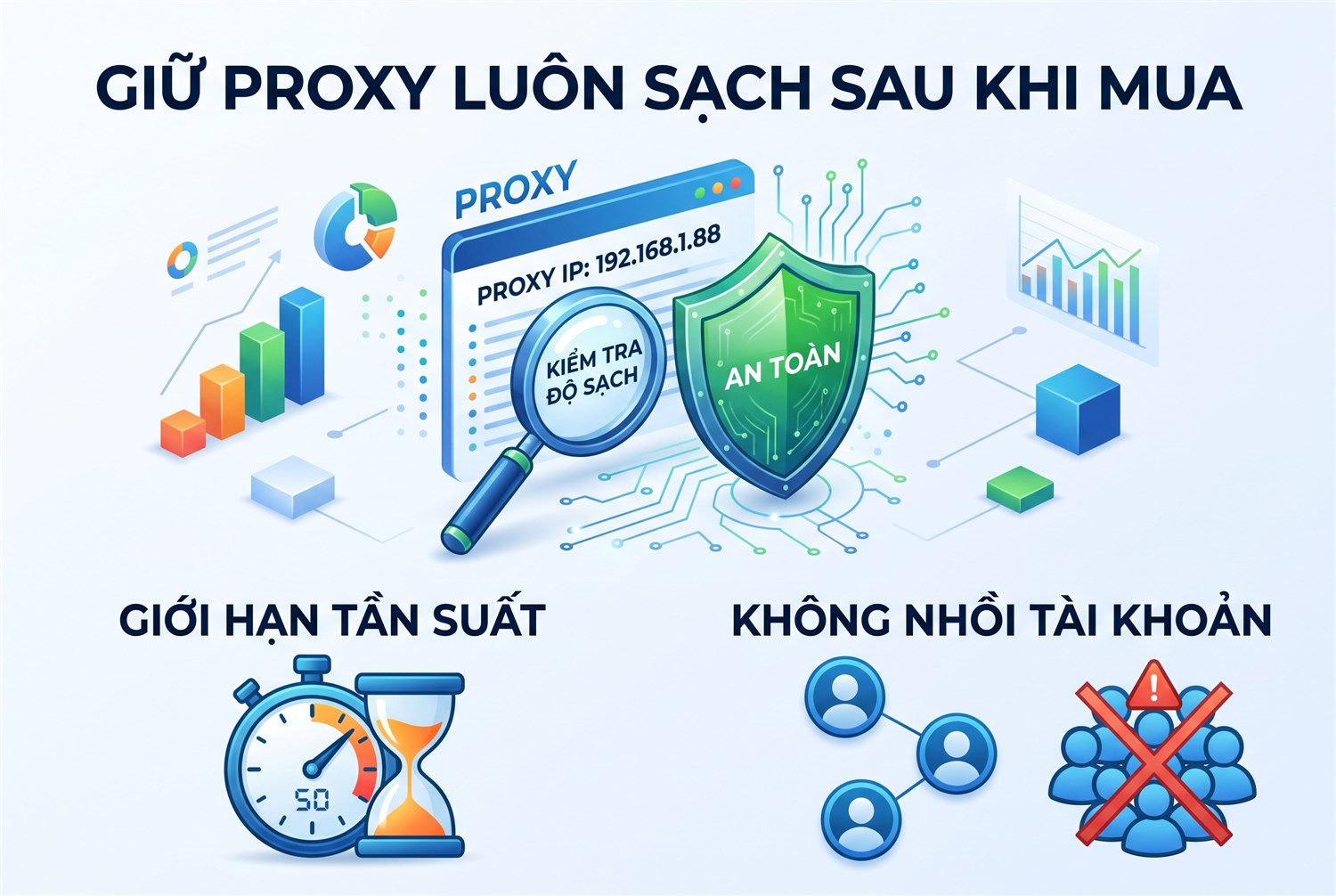 Giữ proxy lu&ocirc;n sạch sau khi mua: giới hạn tần suất, kh&ocirc;ng nhồi t&agrave;i khoản