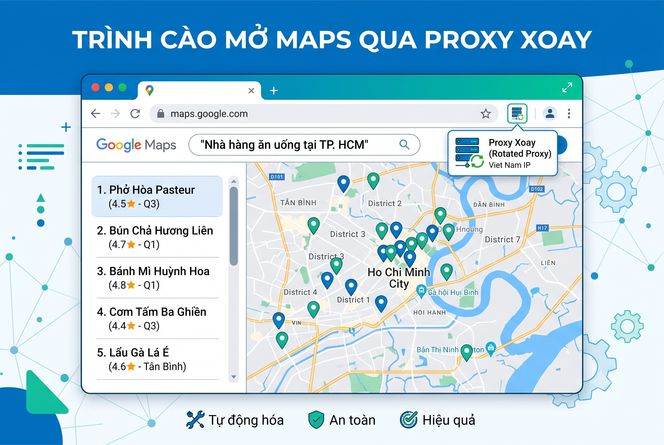 Trình cào mở Maps qua proxy xoay