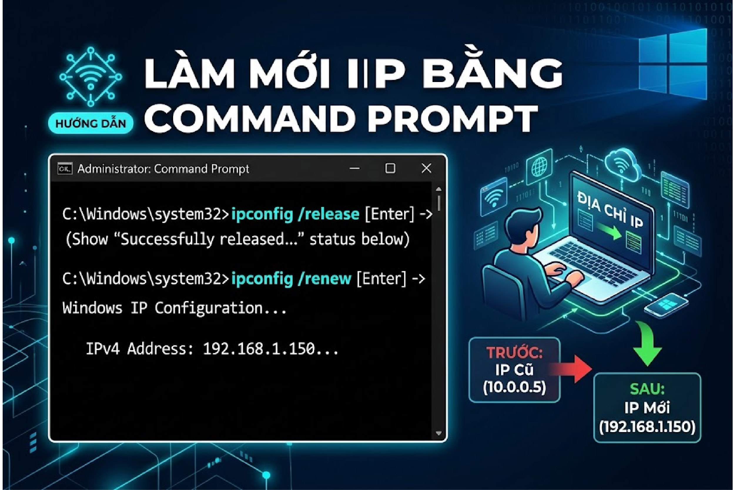 L&agrave;m mới IP bằng Command Prompt