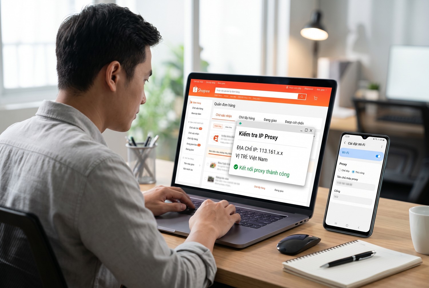 Cài đặt và kiểm tra proxy Shopee