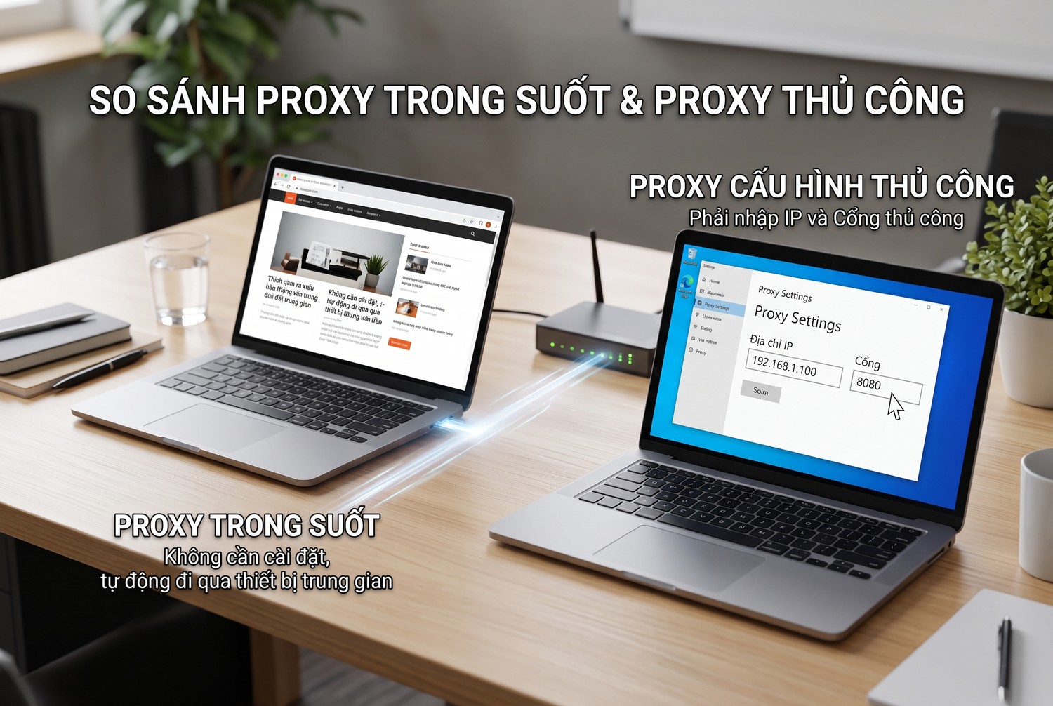 So sánh proxy trong suốt và proxy cấu hình thủ công