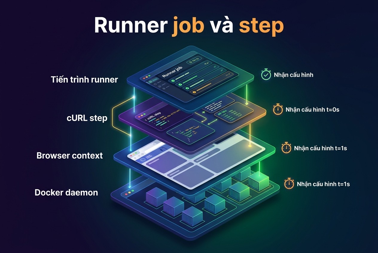 Runner job và step