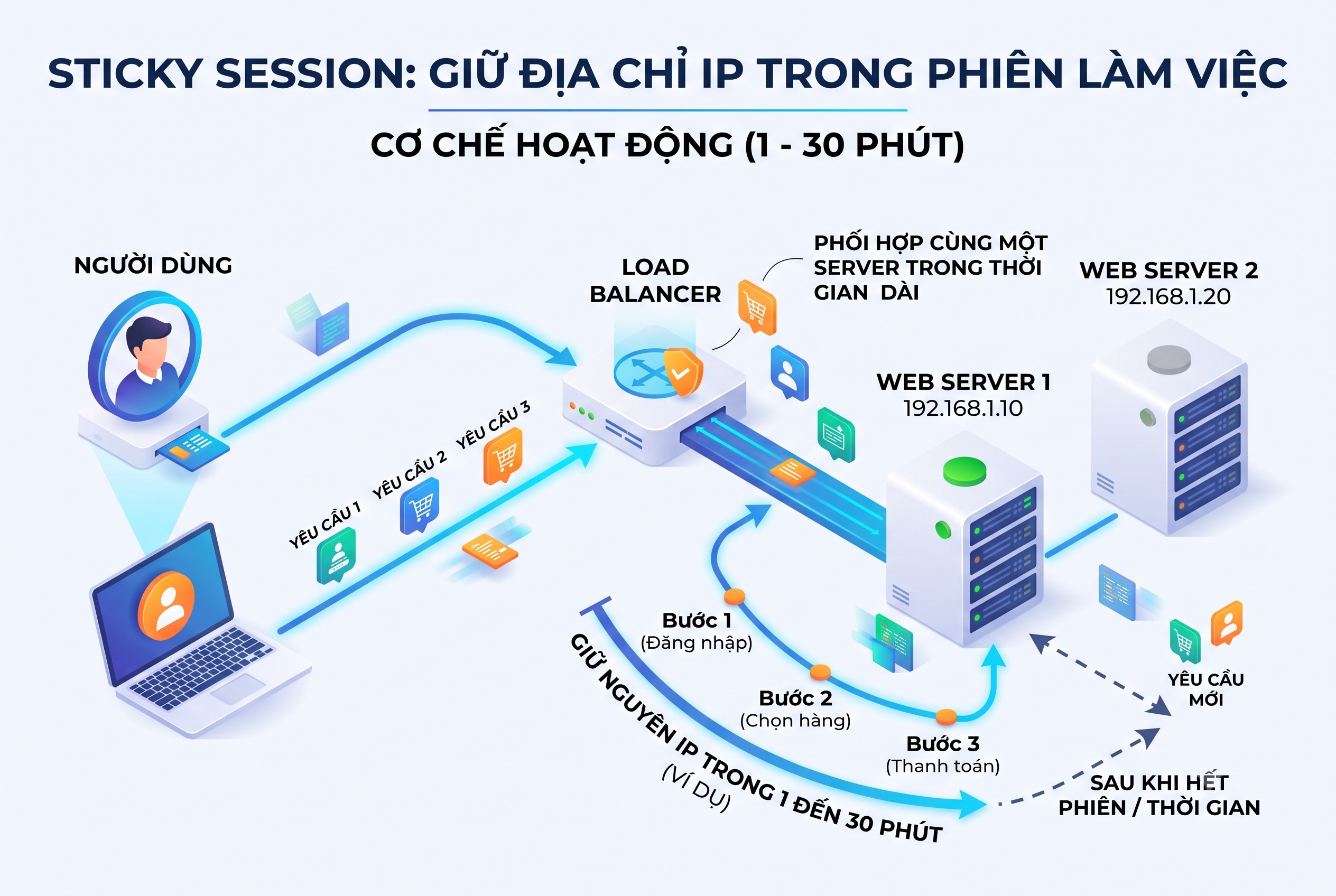 Sticky session: điểm giữa – giữ IP 1 đến 30 phút theo phiên