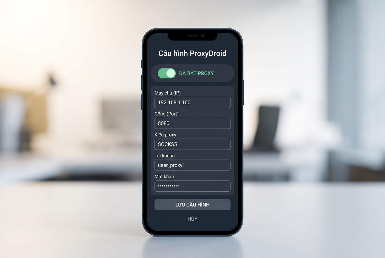 Màn hình cấu hình ProxyDroid