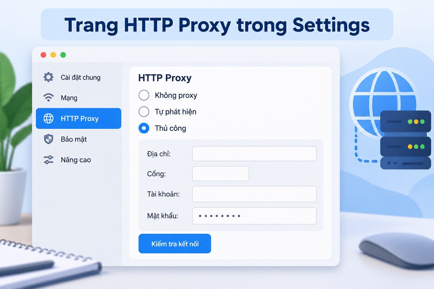 Trang HTTP Proxy trong Settings