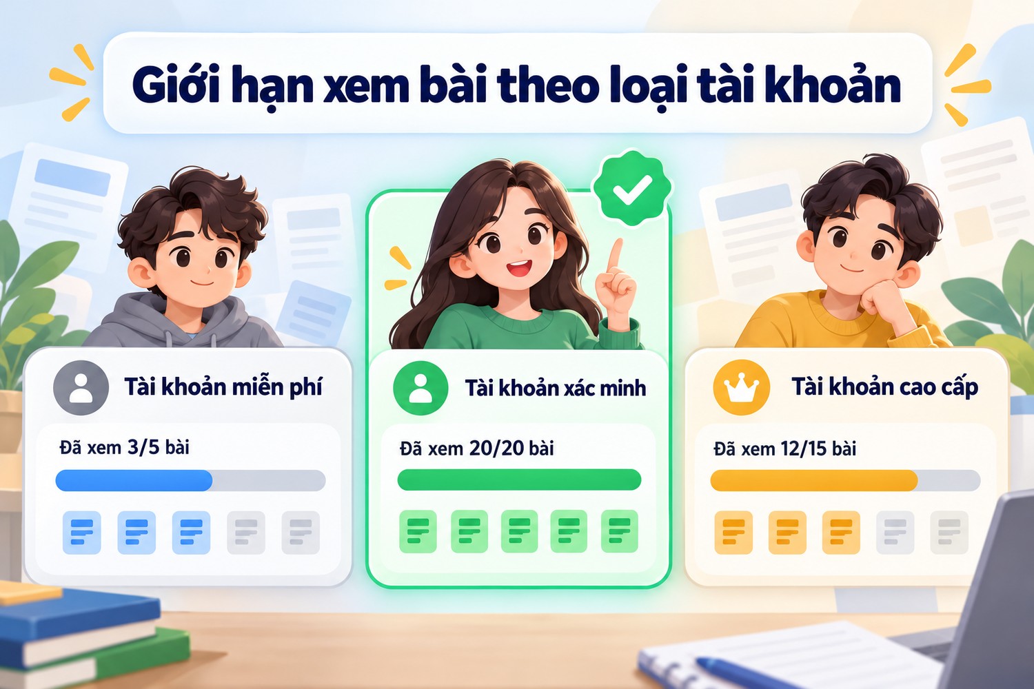 Giới hạn xem bài theo loại tài khoản