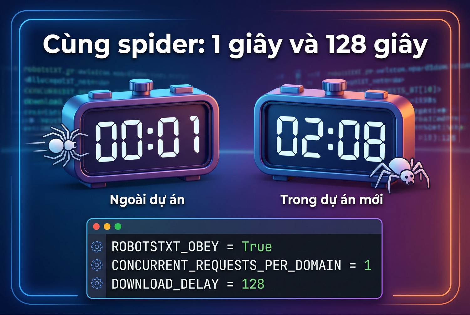 Cùng spider: 1 giây và 128 giây