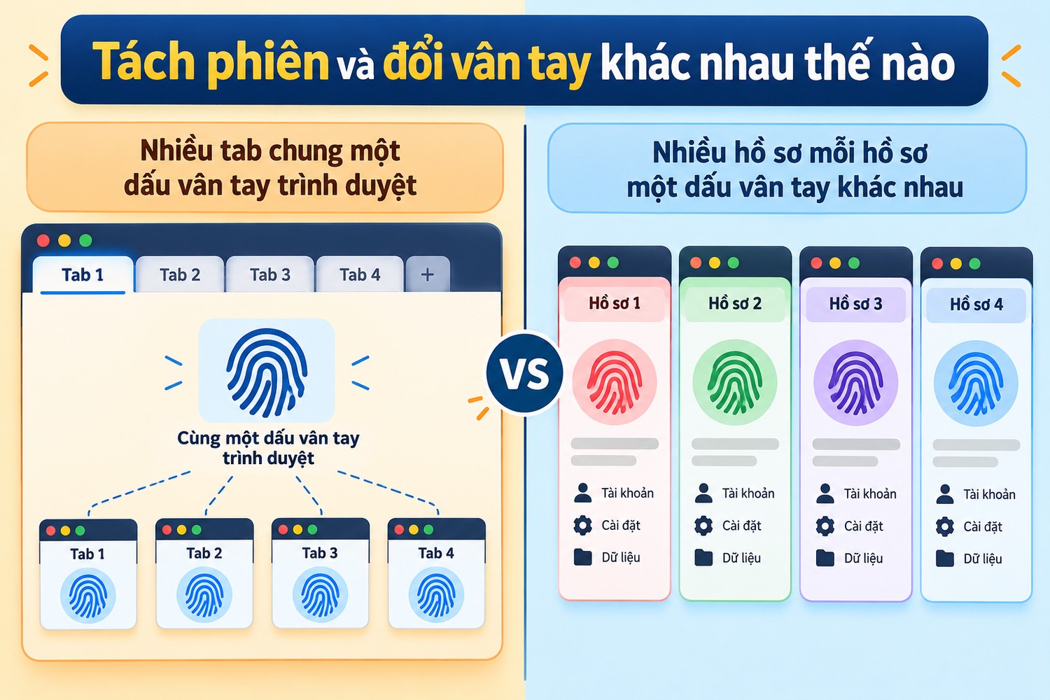Tách phiên và đổi vân tay khác nhau thế nào