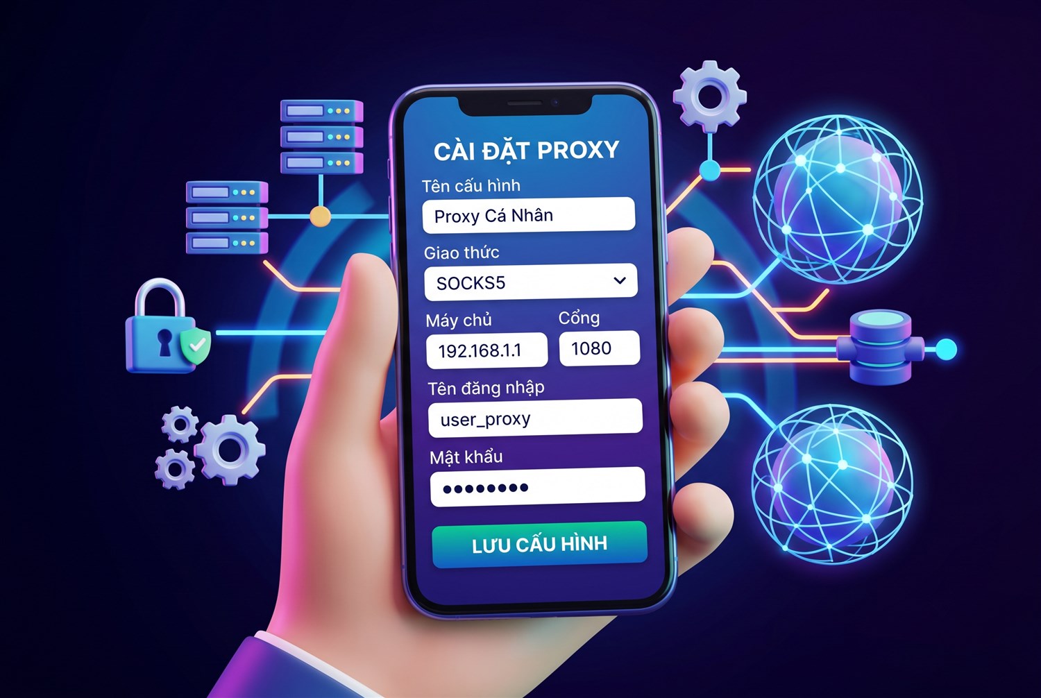 Điền thông tin proxy trong ứng dụng