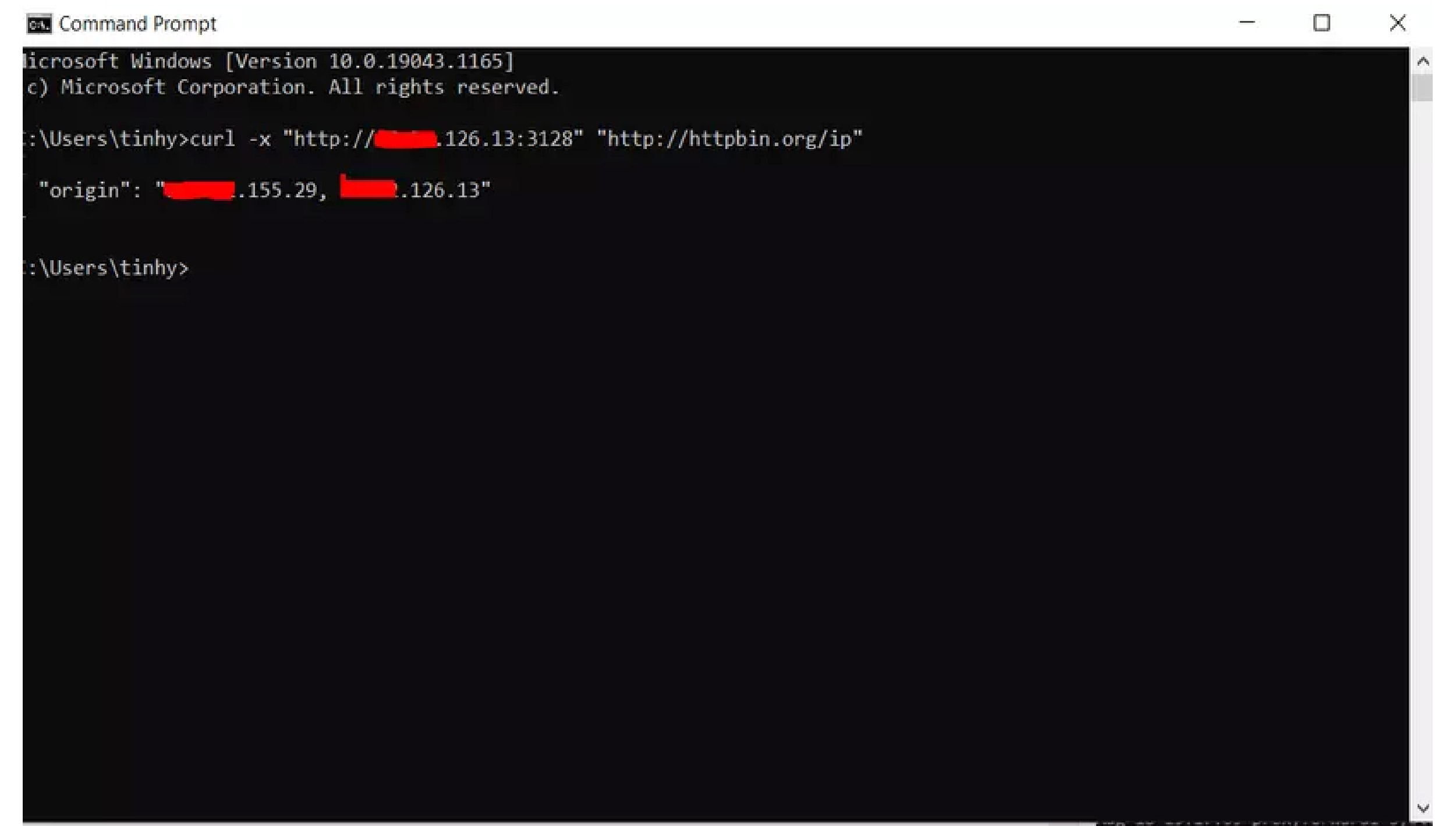Dùng Terminal khác kiểm tra proxy