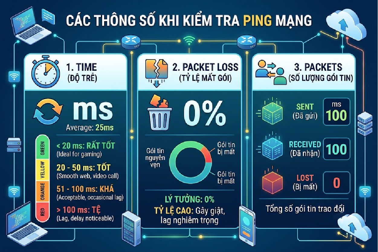Đọc mức ping sau khi kiểm tra