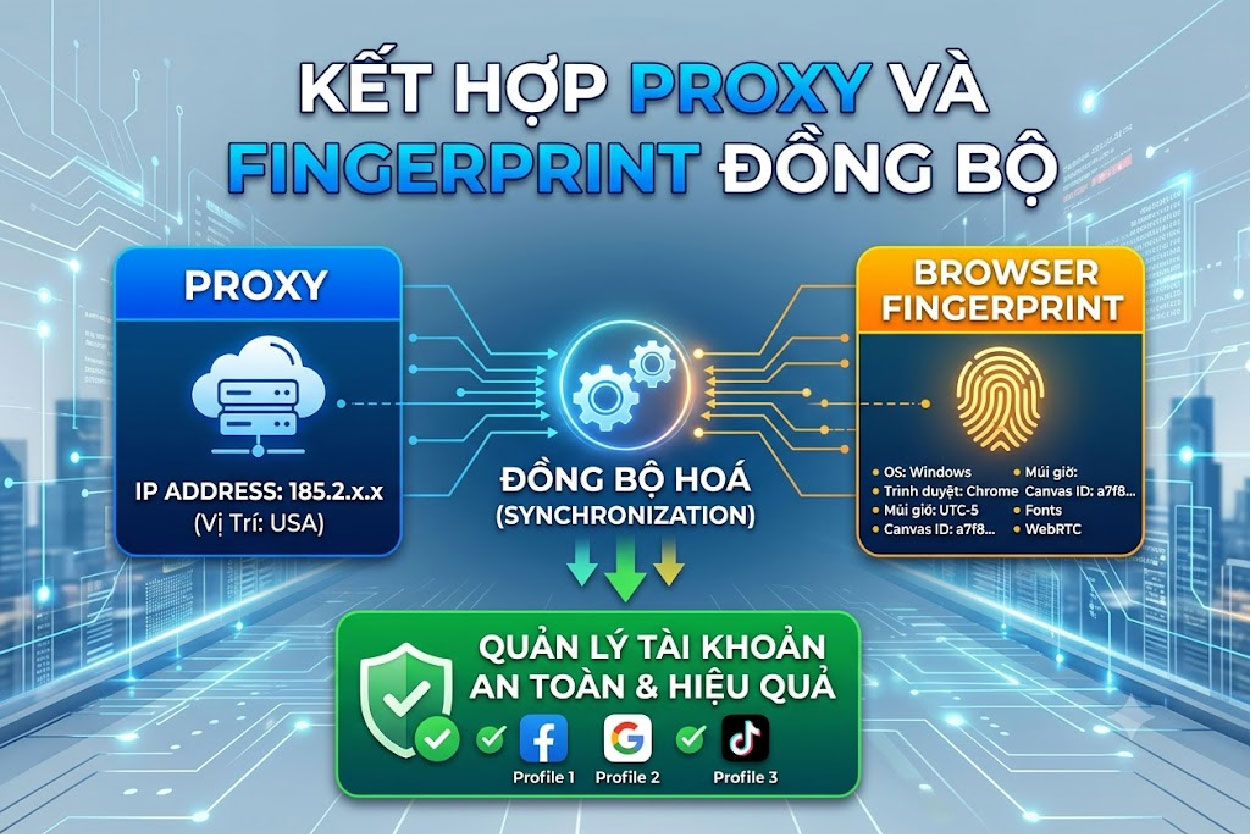 Kết hợp proxy và fingerprint đồng bộ