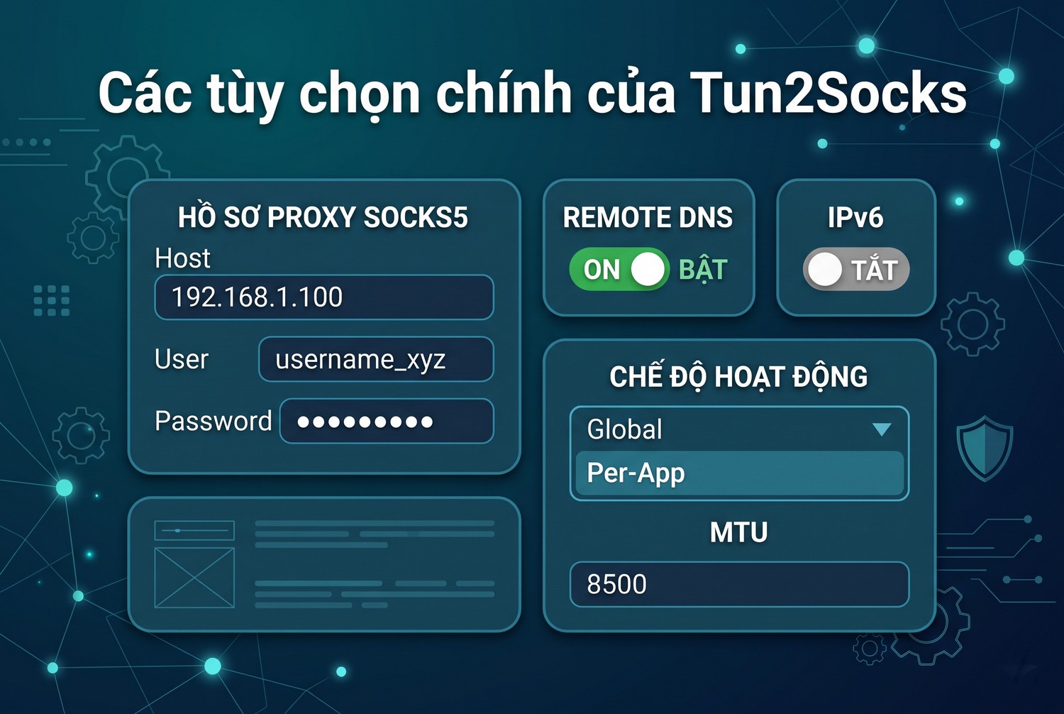 Các tùy chọn chính của Tun2Socks