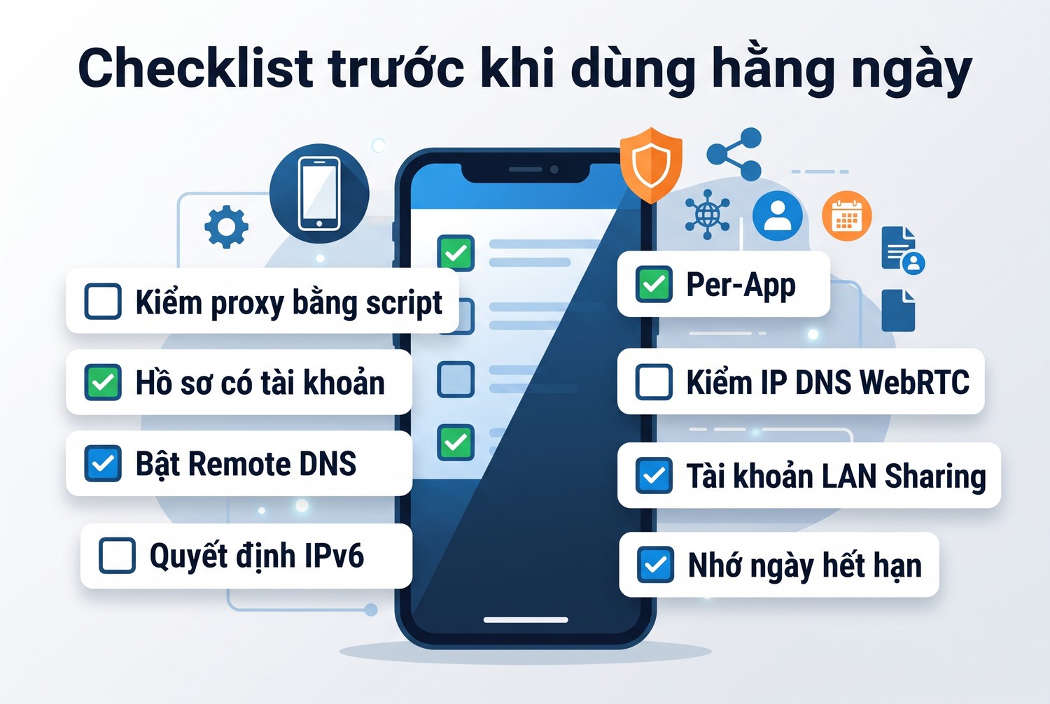 Checklist trước khi dùng hằng ngày