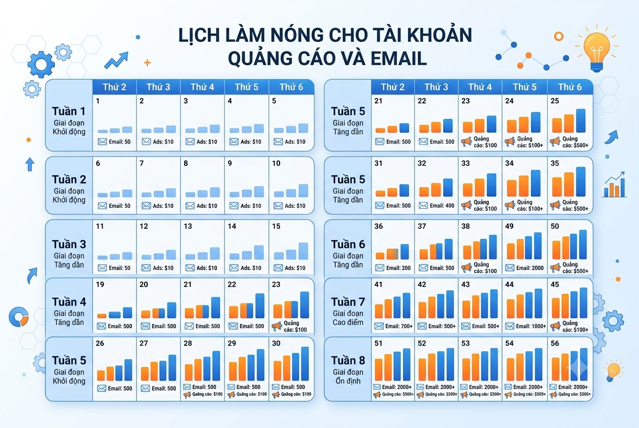 Lịch làm nóng cho tài khoản quảng cáo và email