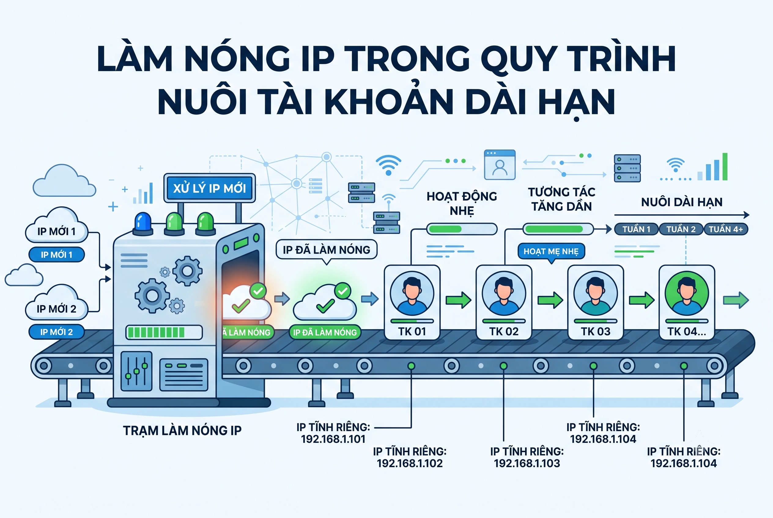 Làm nóng IP trong quy trình nuôi tài khoản dài hạn