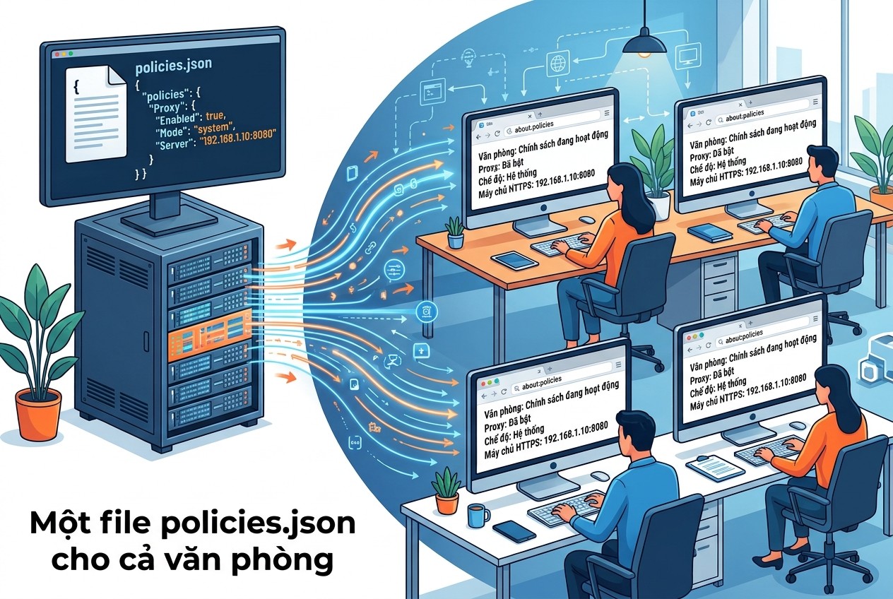 Một file policies.json cho cả văn phòng