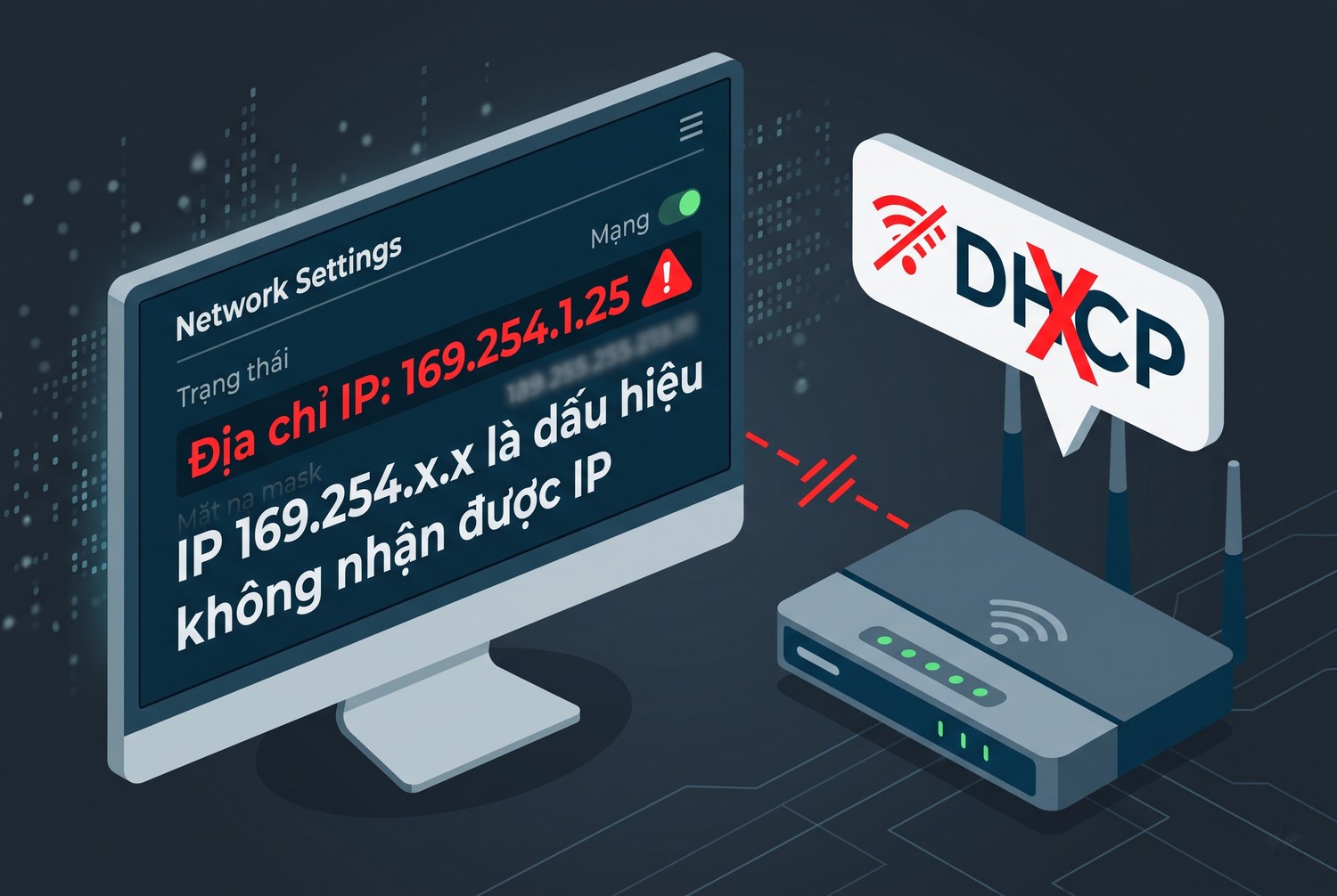 IP 169.254.x.x là dấu hiệu không nhận được IP